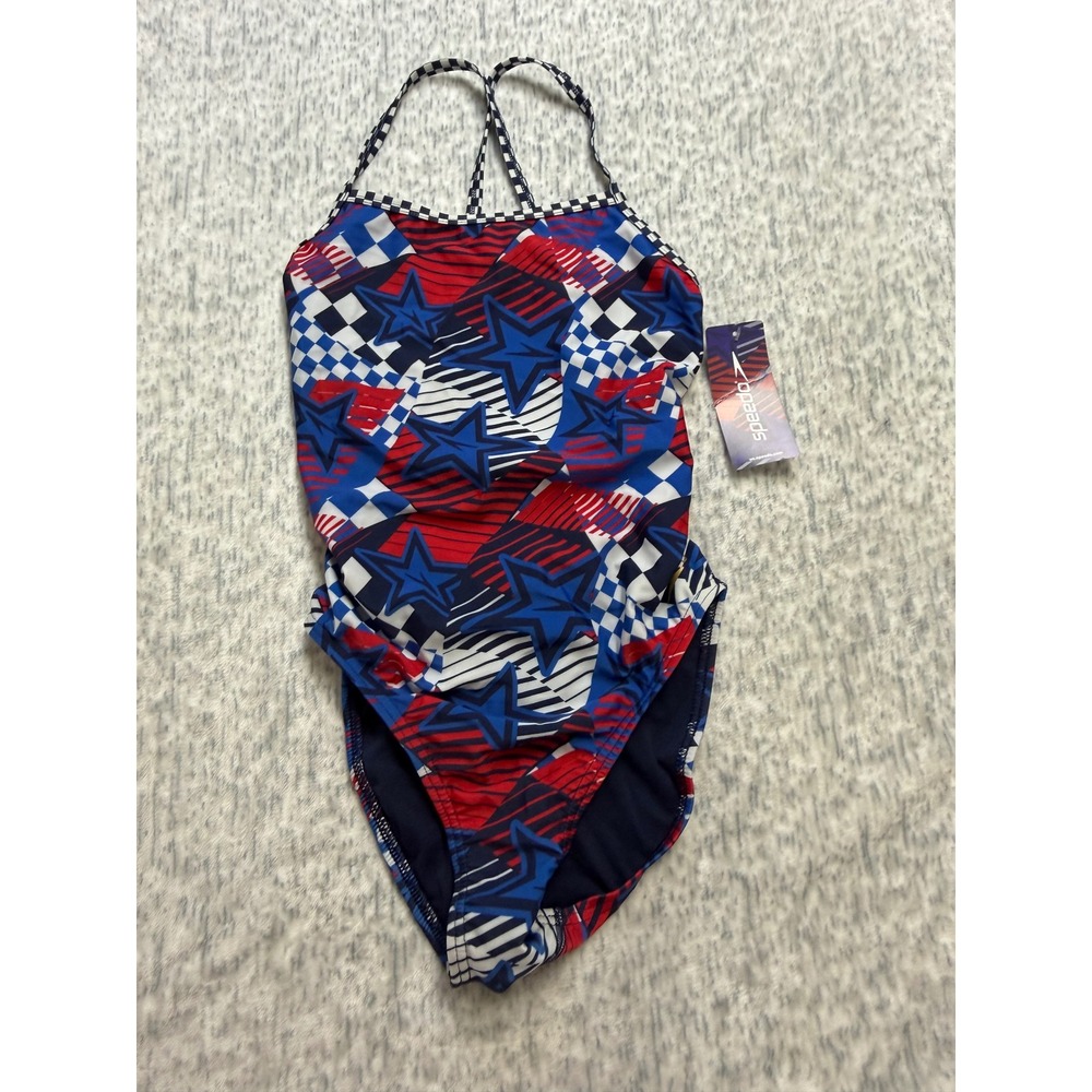 Speedo Overdrive True Cobalt Stars Stripes One Piece Swimsuit Pro LT Size 34 NEW